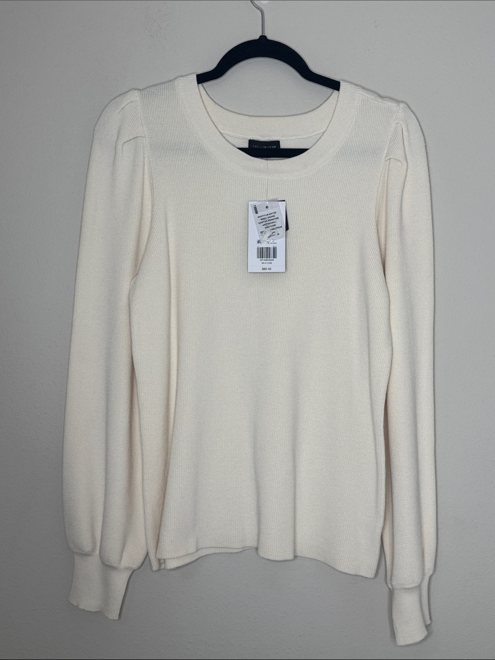 The Limited Cream Puff-Sleeve Crewneck Sweater L